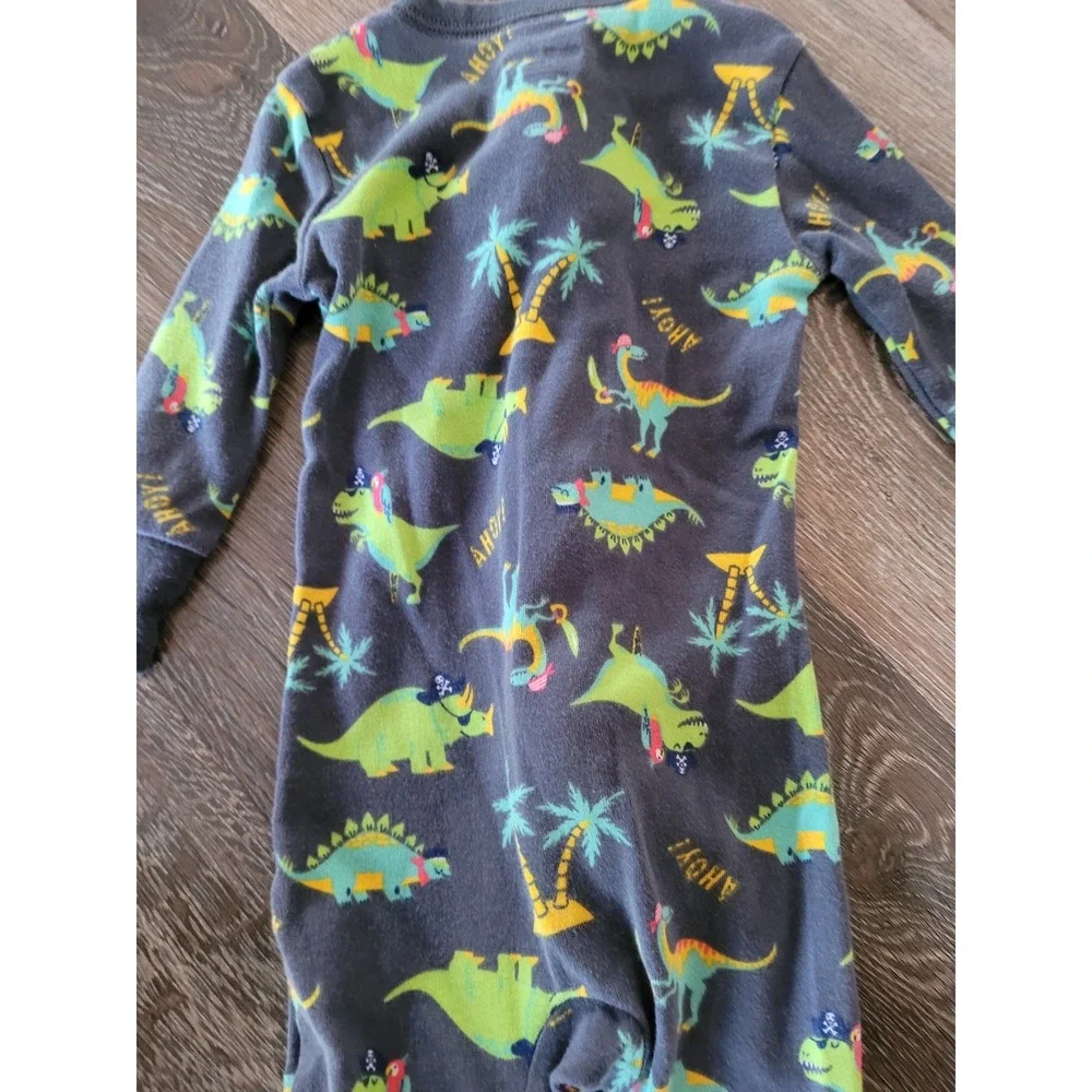 Old Navy Baby Boy Dinosaur Pirate 2-Way Zipper Pajamas 6-12M Gray Ahoy #9.